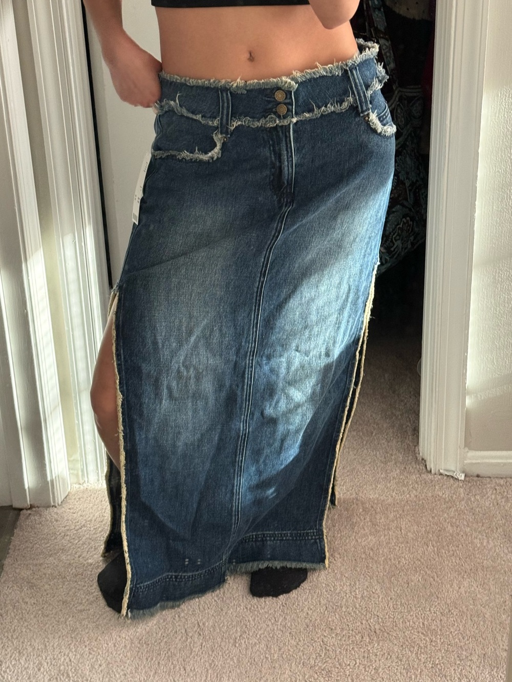 Urban outfitters Y2K low rise denim midi skirt